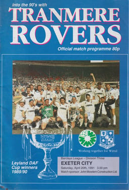 Tranmere Rovers v Exeter City Match Programme 1991-04-20